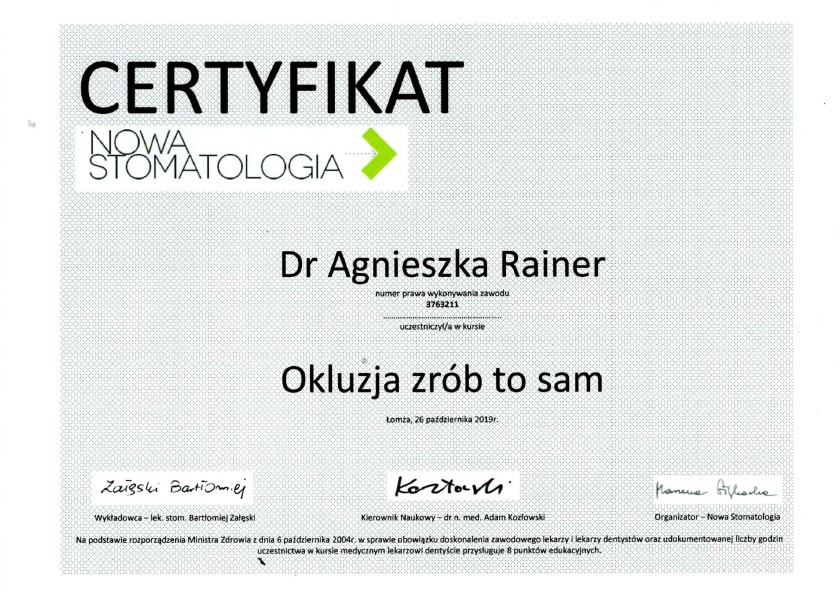 agnieszka-rainer-okluzja-certyfikat